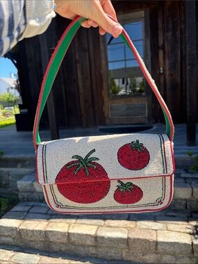 Staud Tomato Tommy Beaded Shoulder Bag - Red/Green